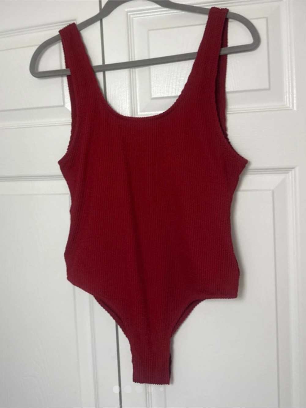 H&M Ribbed One-Piece Swimsuit - Deep Red